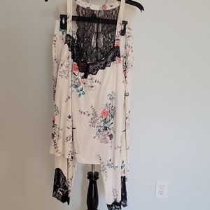 Soma Cream Floral Dress with Black Lace